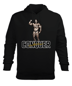 Arnold Schwarzenegger Conquer Noir Baskılı Siyah Erkek Kapüşonlu Hoodie Sweatshirt