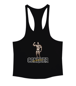 Arnold Schwarzenegger Conquer Noir Baskılı Siyah Erkek Tank Top Atlet