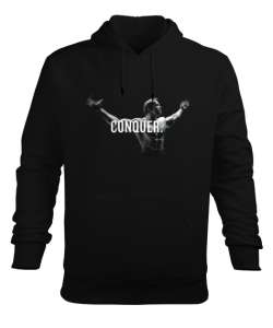 Arnold Schwarzenegger CONQUER Vücut Geliştirme GYM Bodybuilding Fitness Baskılı Siyah Erkek Kapüşonlu Hoodie Sweatshirt