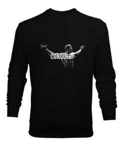 Arnold Schwarzenegger CONQUER Vücut Geliştirme GYM Bodybuilding Fitness Baskılı Siyah Erkek Sweatshirt