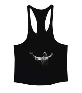 Arnold Schwarzenegger CONQUER Vücut Geliştirme GYM Bodybuilding Fitness Baskılı Siyah Erkek Tank Top Atlet