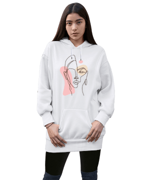 Art Kadın Uzun Hoodie Kapüşonlu Sweatshirt