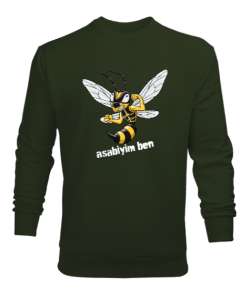 Asabiyim Ben - Kızgın Arı Haki Yeşili Erkek Sweatshirt