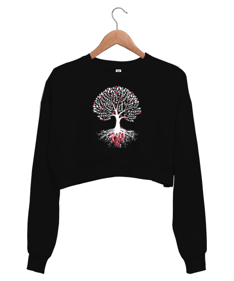 Aşk Ağacı Siyah Kadın Crop Sweatshirt