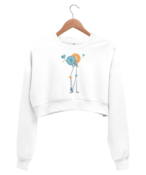 Aşk Beyaz Kadın Crop Sweatshirt