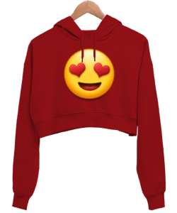 Aşk Kırmızı Kadın Crop Hoodie Kapüşonlu Sweatshirt