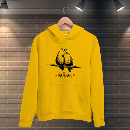 Aşk Kuşları Erkek Kapüşonlu Sweatshirt