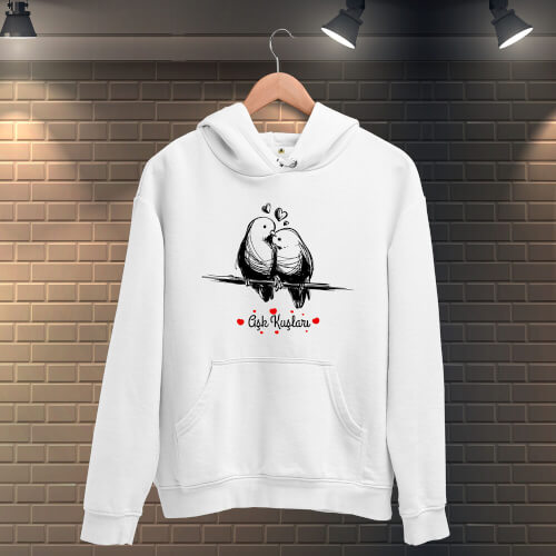 Aşk Kuşları Erkek Kapüşonlu Sweatshirt