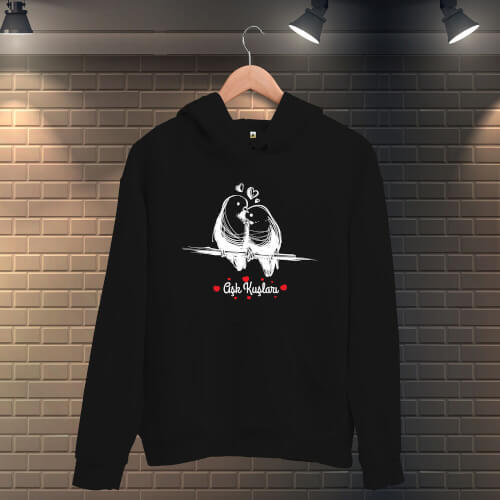 Aşk Kuşları Erkek Kapüşonlu Sweatshirt