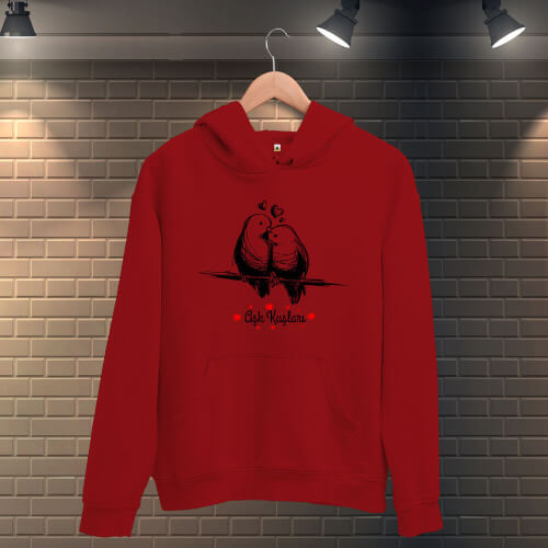 Aşk Kuşları Erkek Kapüşonlu Sweatshirt