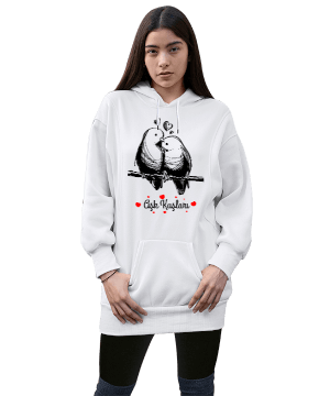 Aşk Kuşları sevgililere özel kadın sweatshirt Kadın Uzun Hoodie Kapüşonlu Sweatshirt