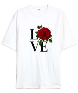 Aşk -Love Yazılı Beyaz Oversize Unisex Tişört