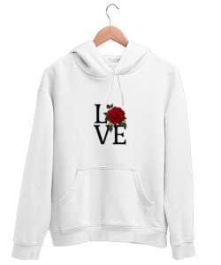  Aşk - Love Yazılı Beyaz Unisex Kapşonlu Sweatshirt