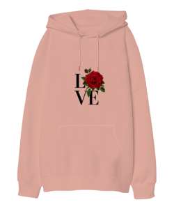 Aşk - Love Yazılı Yavru Ağzı Oversize Unisex Kapüşonlu Sweatshirt