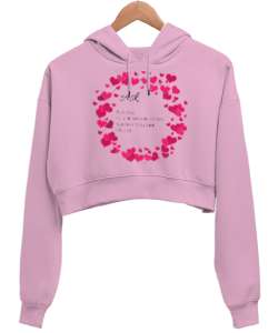 Aşk Pembe Kadın Crop Hoodie Kapüşonlu Sweatshirt