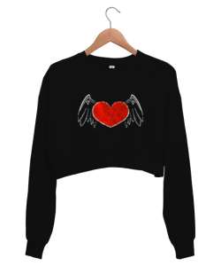 AŞK Siyah Kadın Crop Sweatshirt