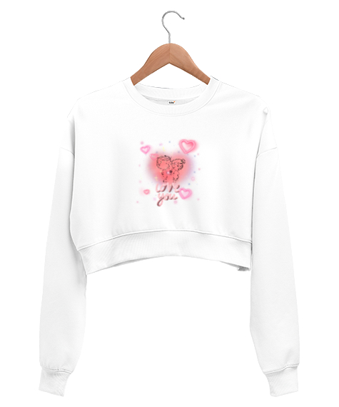 Tisho - aşk temalı tasarım Beyaz Kadın Crop Sweatshirt