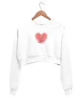 aşk ve huzur Beyaz Kadın Crop Sweatshirt - Thumbnail