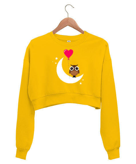 Aşk ve Sevgi V1 Sarı Kadın Crop Sweatshirt