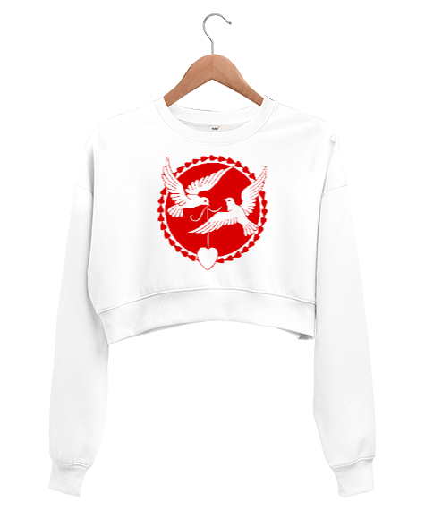 Aşk ve Sevgi V3 Beyaz Kadın Crop Sweatshirt