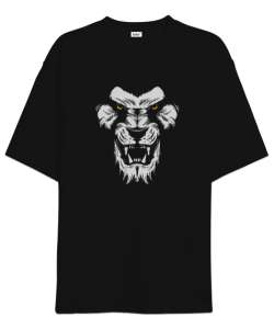 Aslan Bakışları - Lion Face Siyah Oversize Unisex Tişört