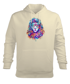 Aslan Baskılı Erkek Kapüşonlu Hoodie Sweatshirt