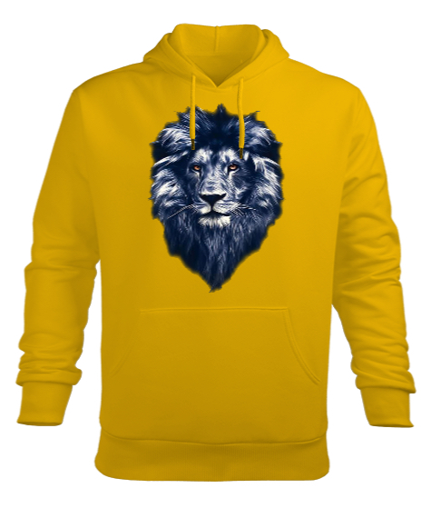Aslan figürlü Sarı Erkek Kapüşonlu Hoodie Sweatshirt