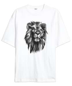 Aslan Kafası - Lion Beyaz Oversize Unisex Tişört