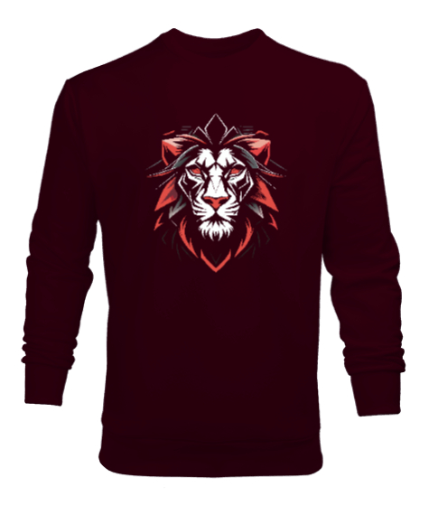 Tisho - Aslan kafası - Lion Head Bordo Erkek Sweatshirt