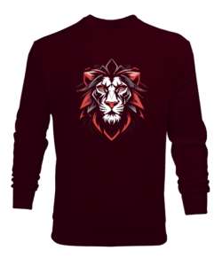 Aslan kafası - Lion Head Bordo Erkek Sweatshirt