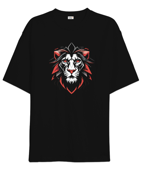 Tisho - Aslan kafası - Lion Head Siyah Oversize Unisex Tişört