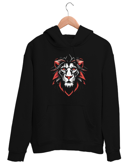 Tisho - Aslan kafası - Lion Head Siyah Unisex Kapşonlu Sweatshirt