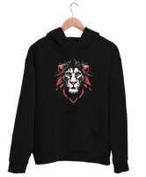 Aslan kafası - Lion Head Siyah Unisex Kapşonlu Sweatshirt - Thumbnail