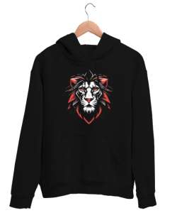 Aslan kafası - Lion Head Siyah Unisex Kapşonlu Sweatshirt