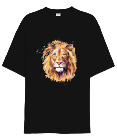 Aslan Lion Suluboya Tasarım Baskılı Siyah Oversize Unisex Tişört