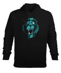 Aslan Siyah Erkek Kapüşonlu Hoodie Sweatshirt