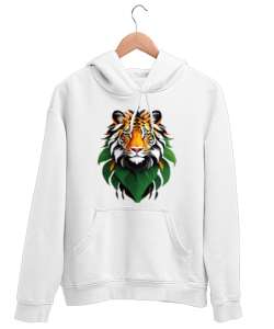 Aslan unısex Beyaz Unisex Kapşonlu Sweatshirt