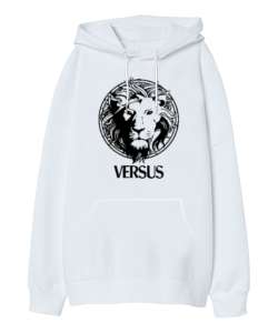 ASLAN VERSUS Beyaz Oversize Unisex Kapüşonlu Sweatshirt