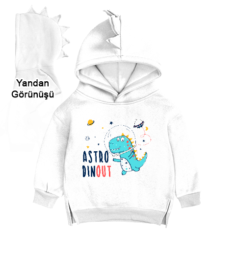 Tisho - Astro Dinozor Beyaz Çocuk Dinozor Kapşonlu Hoodie