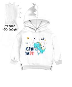 Astro Dinozor Beyaz Çocuk Dinozor Kapşonlu Hoodie