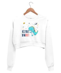 Astro Dinozor Beyaz Kadın Crop Sweatshirt