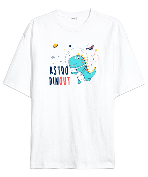 Tisho - Astro Dinozor Beyaz Oversize Unisex Tişört