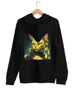 Astro Kedi Siyah Unisex Kapşonlu Sweatshirt