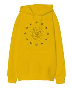 Astrolojik Burçlar Sarı Oversize Unisex Kapüşonlu Sweatshirt