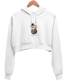 Astronaut Kadın Crop Hoodie Kapüşonlu Sweatshirt