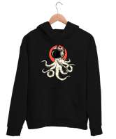 Astronot Ahtapot - Octobus Siyah Unisex Kapşonlu Sweatshirt - Thumbnail