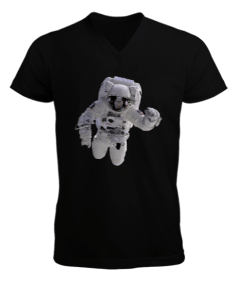 astronot baskılı Erkek Kısa Kol V Yaka Tişört