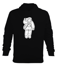 astronot baskılı siyah erkek sweatshirt Erkek Kapüşonlu Hoodie Sweatshirt