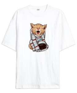 Astronot Kedi - Cat Beyaz Oversize Unisex Tişört