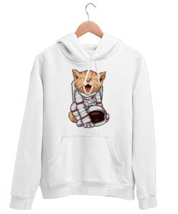 Astronot Kedi - Cat Beyaz Unisex Kapşonlu Sweatshirt